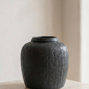 Terracotta Vase, Ribbed Charcoal Finish - Mirella