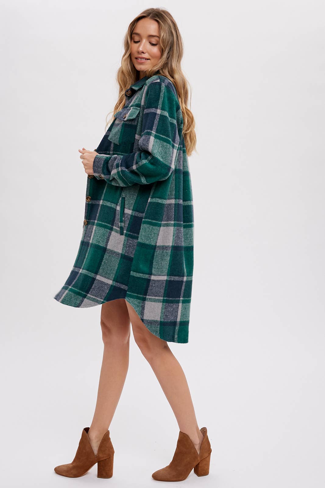 BLUIVY FLANNEL PLAID LONGLINE SHACKET