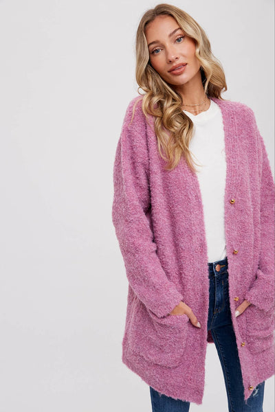 BLUIVY BUTTONED BOUCLE CARDIGAN