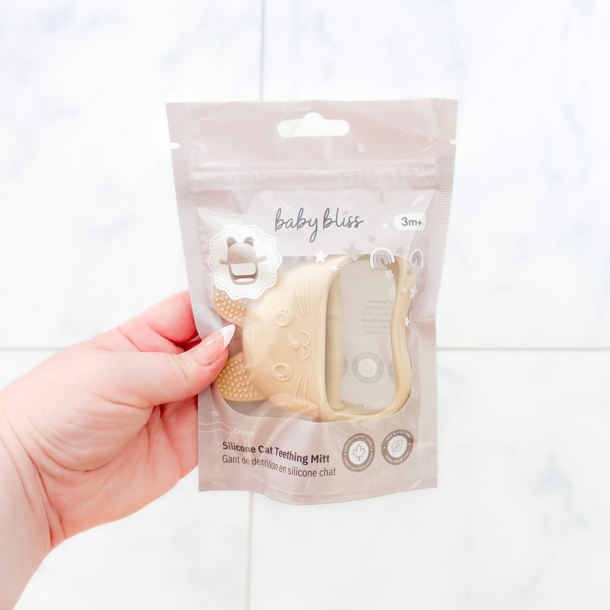 Baby Bliss Cat Teething Mitt - Cream