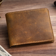 Men’s Full-Grain Crazy Leather Bifold Wallet with ID Window