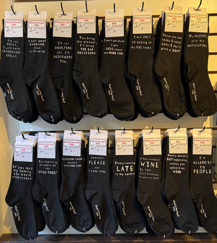 WHAT DID YOU SAY SOX-UNISEX DESCRIPTIVE SOCKS-BLACK