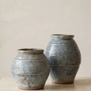 Ceramic Vase, Vintage Style, Smoky Blue Crackle - Ardea
