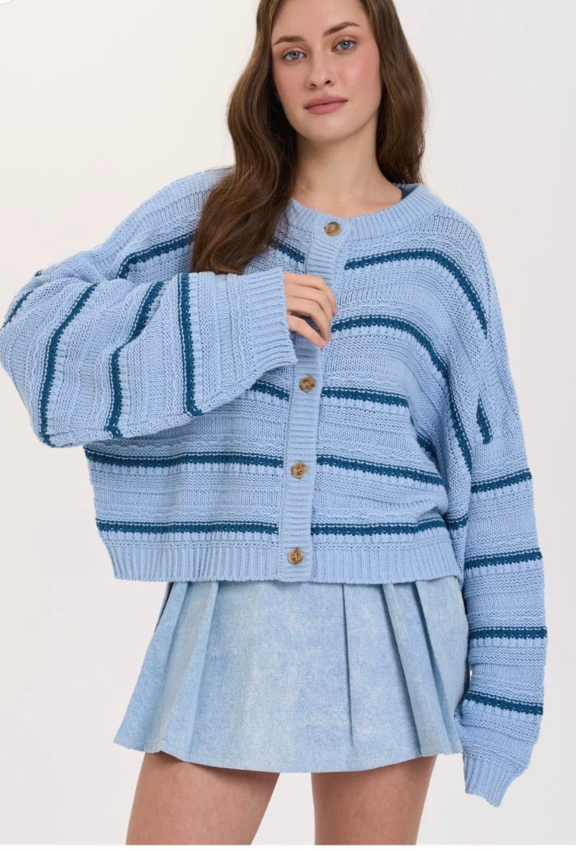 24 COLOURS STRIPE CARDI-BLUE