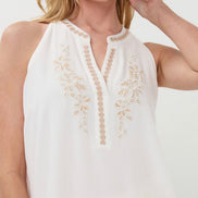 ESQUALO slv/ss embroidery crinkle top