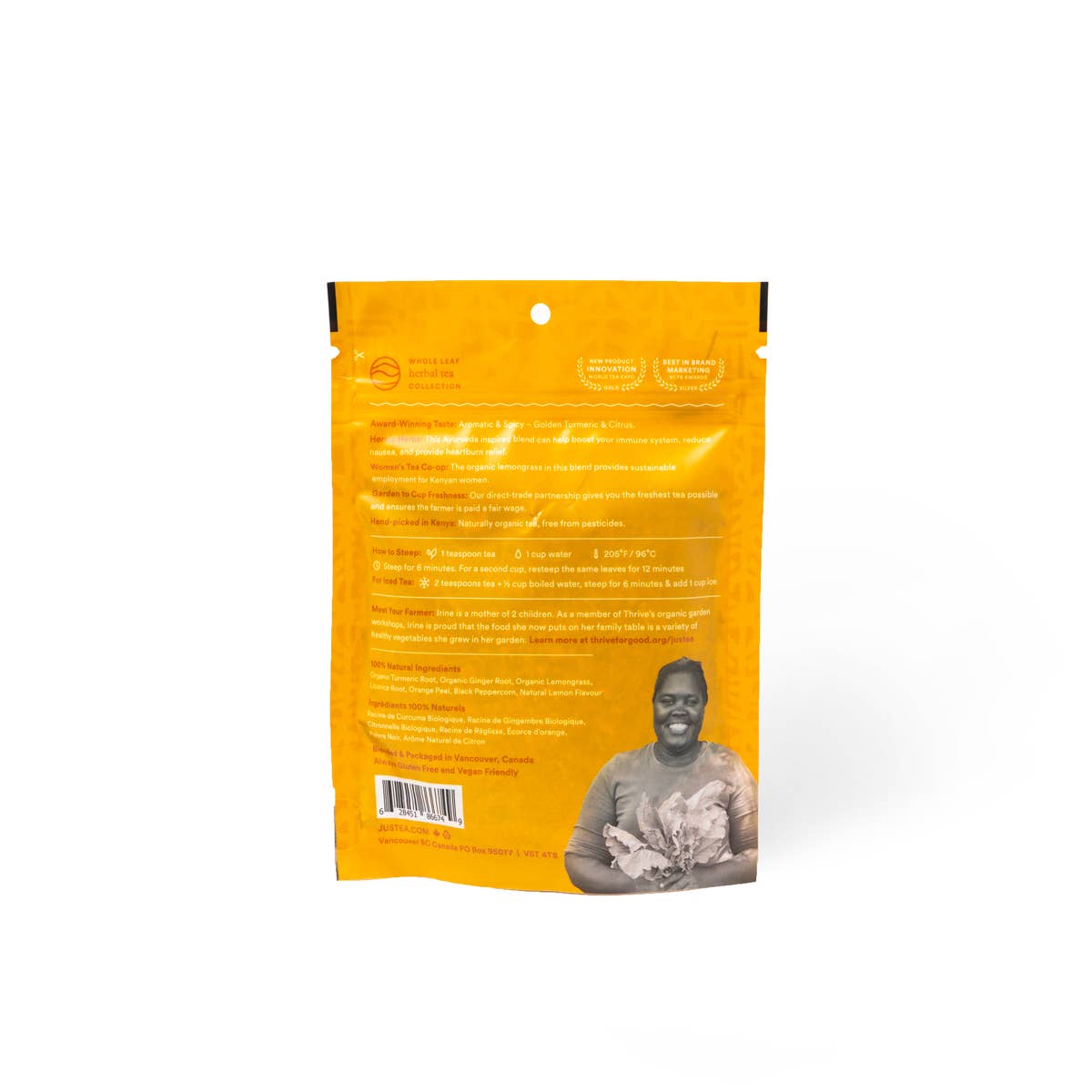 JUST TEA Turmeric Ginger Stand-up Pouch - Fair-Trade Herbal Tea