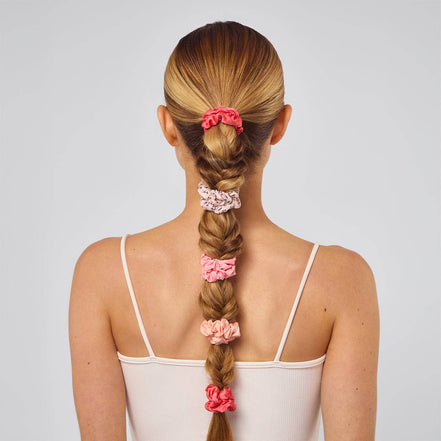 KITSCH Ruched Satin Scrunchies 5pc Set - Assorted Cherry Blossom