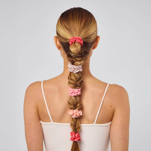 KITSCH Ruched Satin Scrunchies 5pc Set - Assorted Cherry Blossom