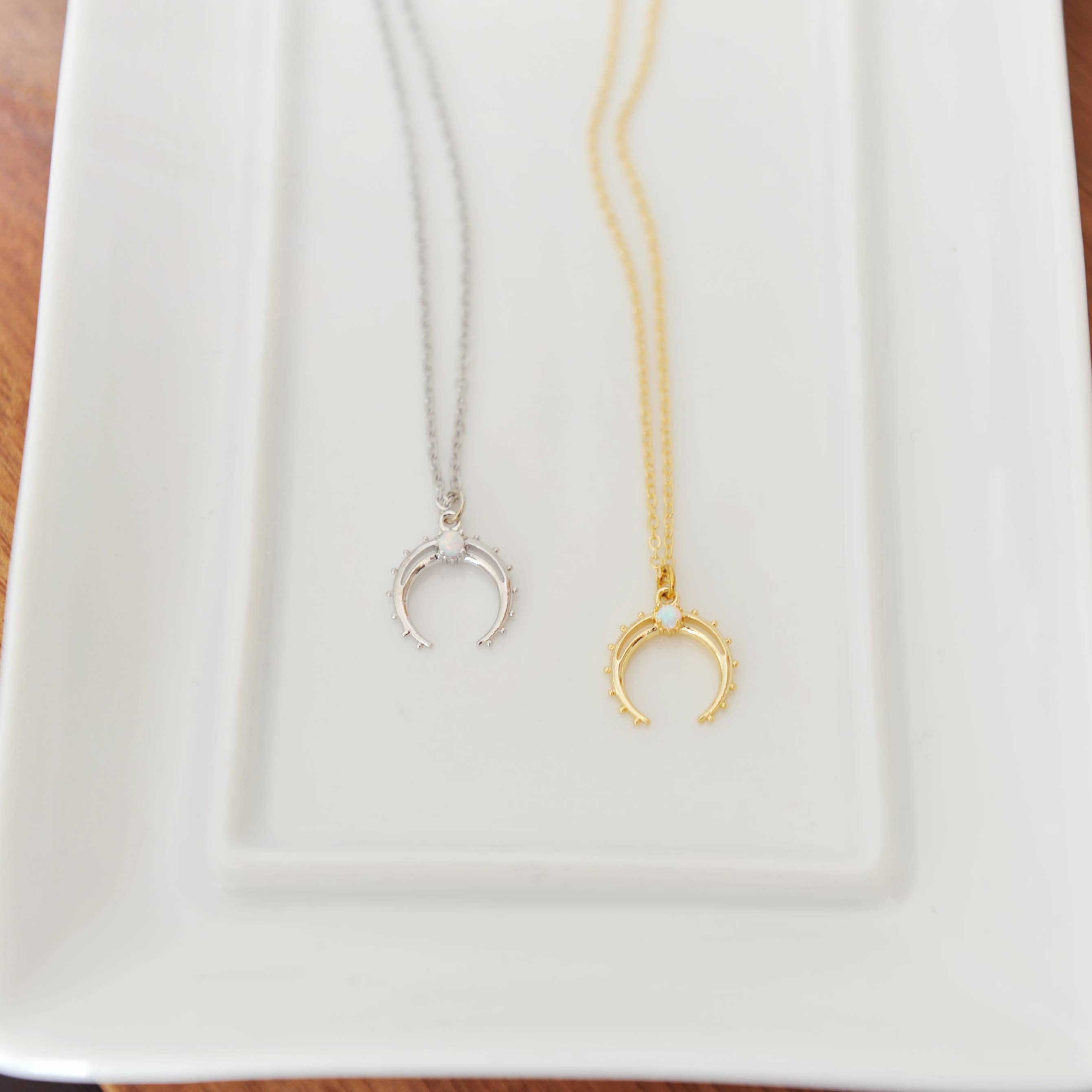 OH SO LOVELY Opal Crescent Moon Necklace