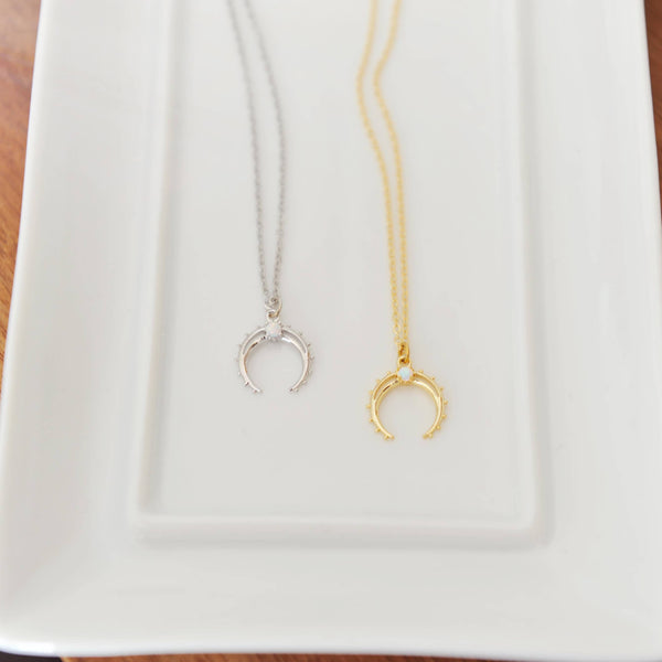 OH SO LOVELY Opal Crescent Moon Necklace