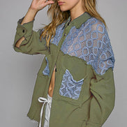 POL Oversize contrast open knit panel detail button down shirt