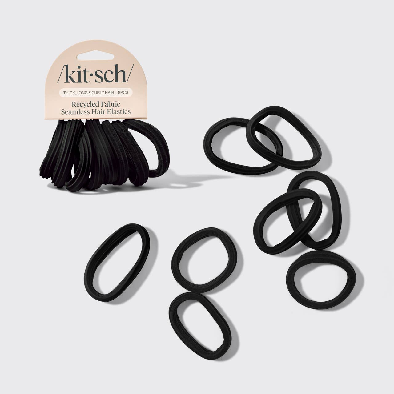 KITSCH Recycled Seamless Hair Elastics 8pc Set- Black