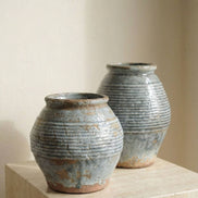 Ceramic Vase, Vintage Style, Smoky Blue Crackle - Ardea