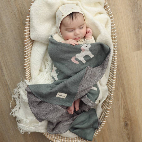 Bleu La La 100% Luxury Cotton Swaddle Receiving Baby Blanket - Unicorn