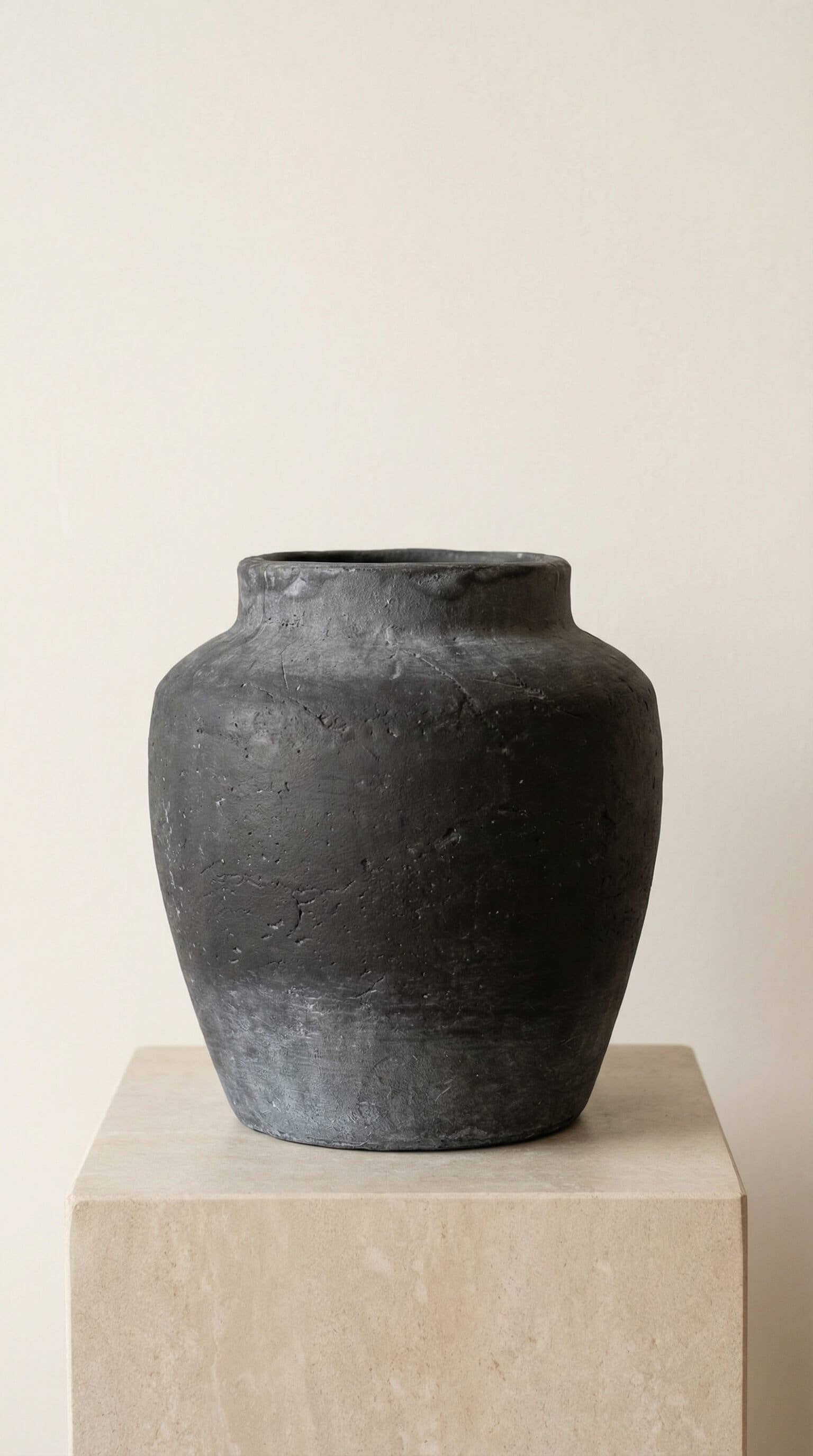 Terracotta Vase, Tall Rounded Charcoal Form - Anera