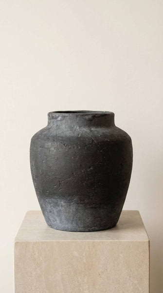 Terracotta Vase, Tall Rounded Charcoal Form - Anera