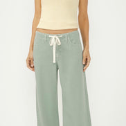 DAZE Wide Leg Drawstring Beach Jeans-Sage Green