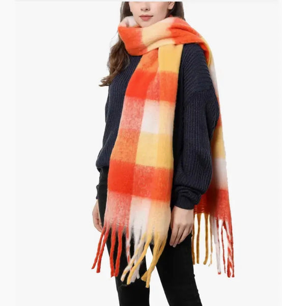 JC SUNNY FASHION Oversized Colorful Cozy Long Fringe Fuzzy Scarf
