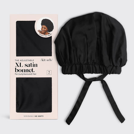 KITSCH Satin Sleep XL Adjustable Bonnet - Black
