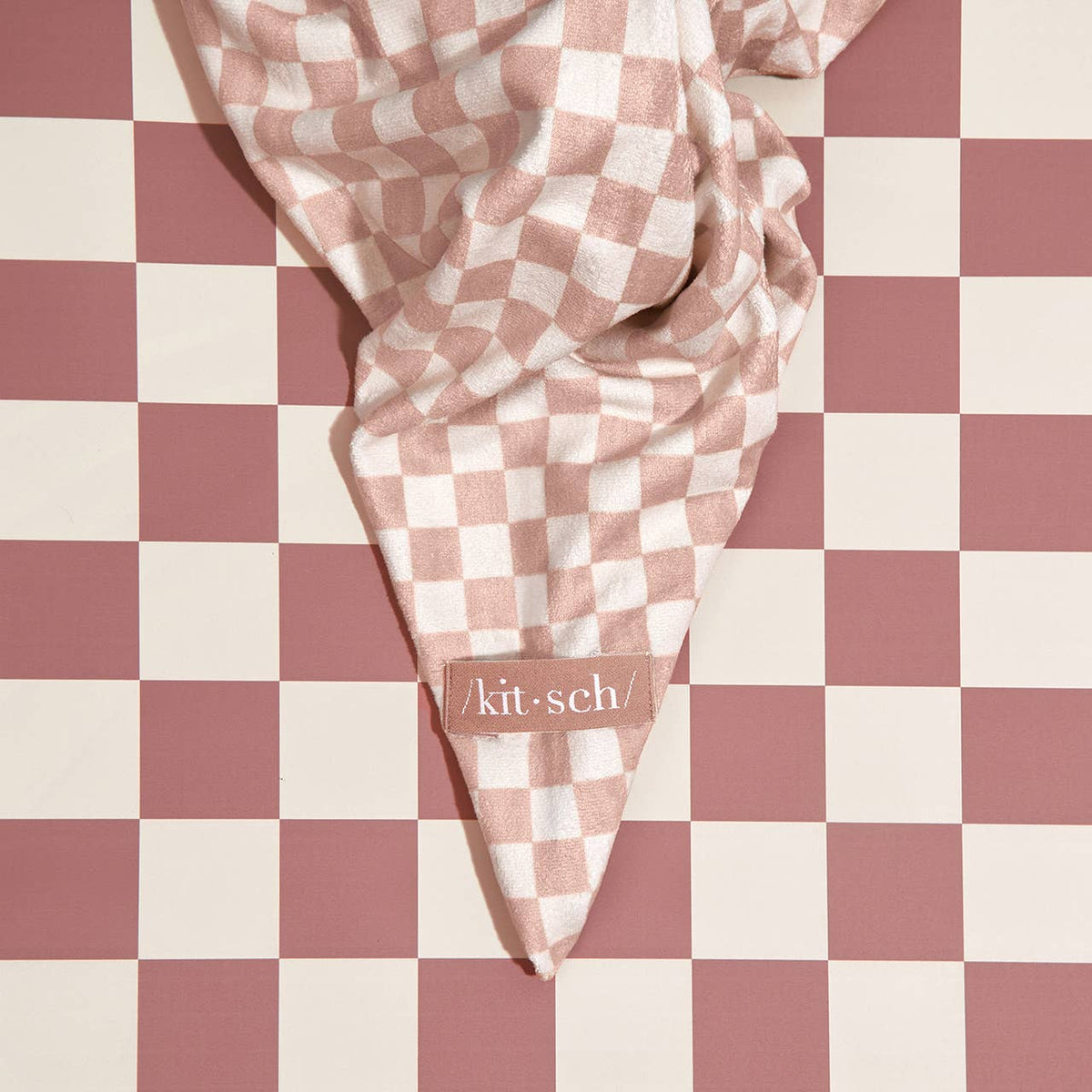 KITSCH Extra Large Quick-Dry Hair Towel Wrap- Terracotta Checker