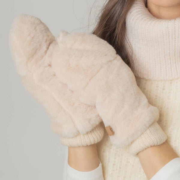 FASHION CITY Solid Faux Fur Mittens