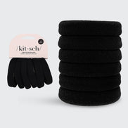 KITSCH Recycled Nylon Thick Hair Elastics 6pc Set- Black