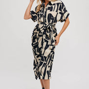 BLUIVY ABSTRACT PRINTED MIDI SHIRT DRESS