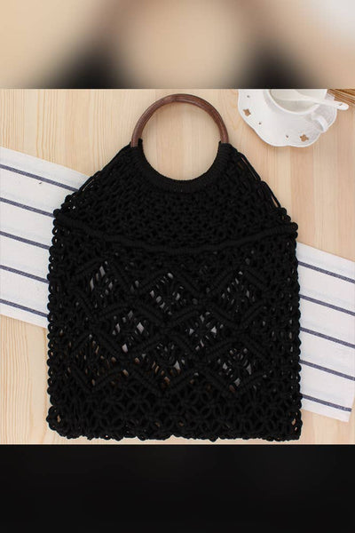 Hand Knitting Beach Straw Bag