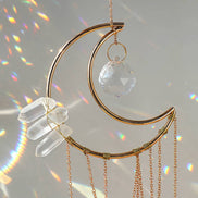Crystolver Clear Quartz Moon Suncatcher Crystal Prism Hanging