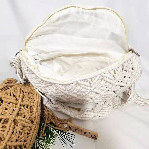 Vintage Cotton Straw Crochet Knitted Crossbody Purse Bag