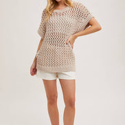 SHEER FISHNET KNIT PULLOVER TOP