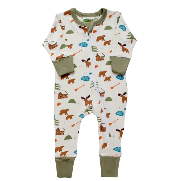 BABY Organic Signature Print '2-Way' Zip Romper - Long Sleeve
