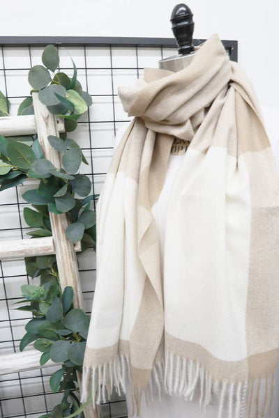 LOVE & REPEAT Two Tone Plaid Cashmere Scarf With Tassel