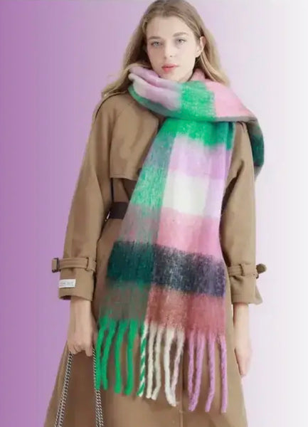 JC SUNNY FASHION Oversized Colorful Cozy Long Fringe Fuzzy Scarf