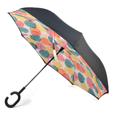 SELINI Multi Color Leaves Double Layer Inverted Umbrella