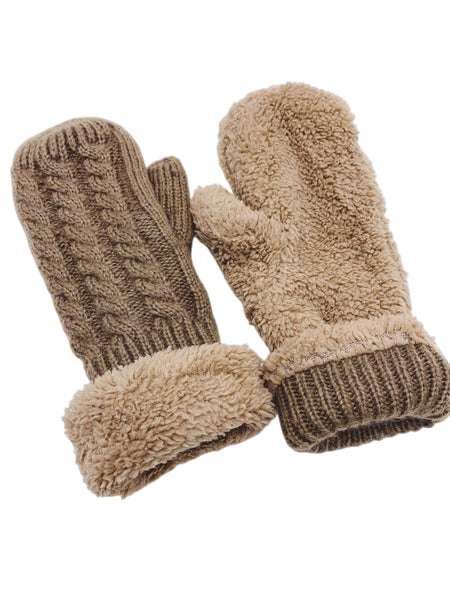 JC SUNNY Reversible Twisted & Sherpa Fleece Mittens