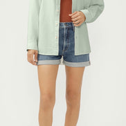 SILVER Relaxed Button-Up Beach Shirt -SAGE GREEN