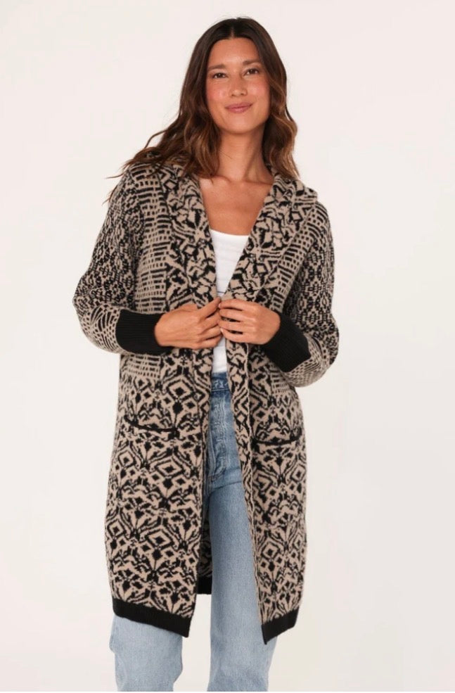 LOVESTITCH Rosewood Sweater Coat PATCHWORK JACQUARD
COATIGAN W/ HOODIE
