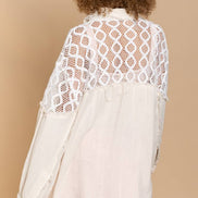POL Oversize contrast open knit panel detail button down shirt