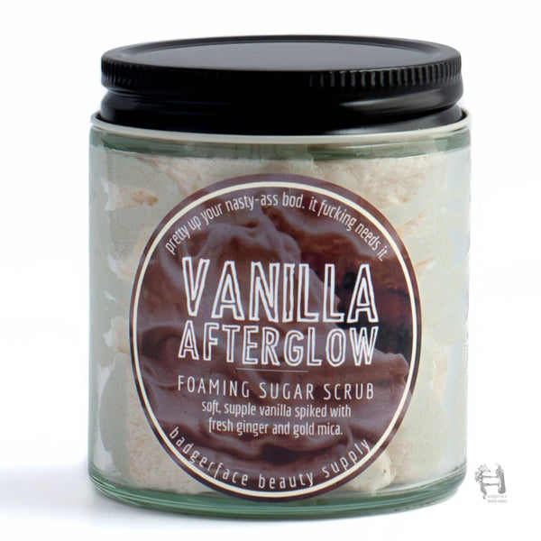 Badgerface Warm Vanilla Sugar Scrub. Cute Gift Items for Women.