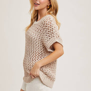 SHEER FISHNET KNIT PULLOVER TOP