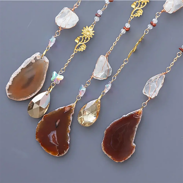 Crystolver Red Agate Blooming Flower Wired Sun Catcher
