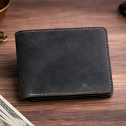 Men’s Full-Grain Crazy Leather Bifold Wallet with ID Window