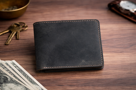 Men’s Full-Grain Crazy Leather Bifold Wallet with ID Window