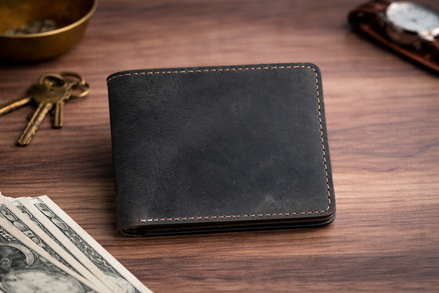 Men’s Full-Grain Crazy Leather Bifold Wallet with ID Window