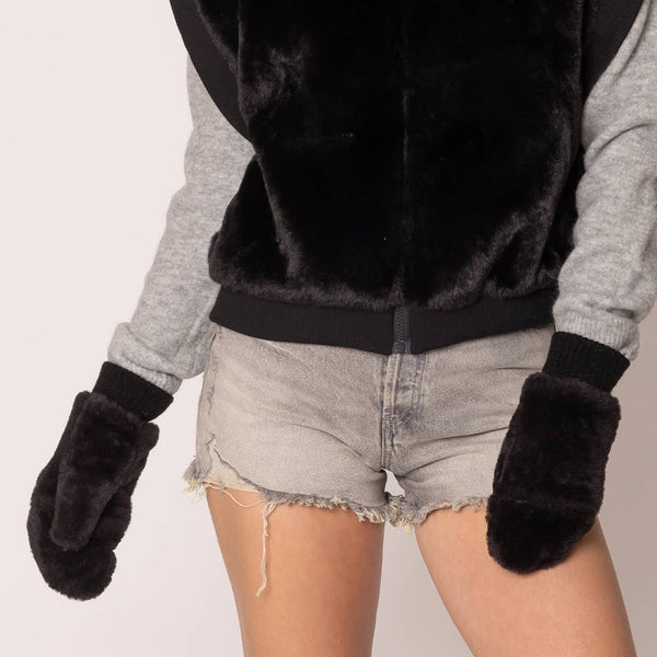 FASHION CITY Solid Faux Fur Mittens