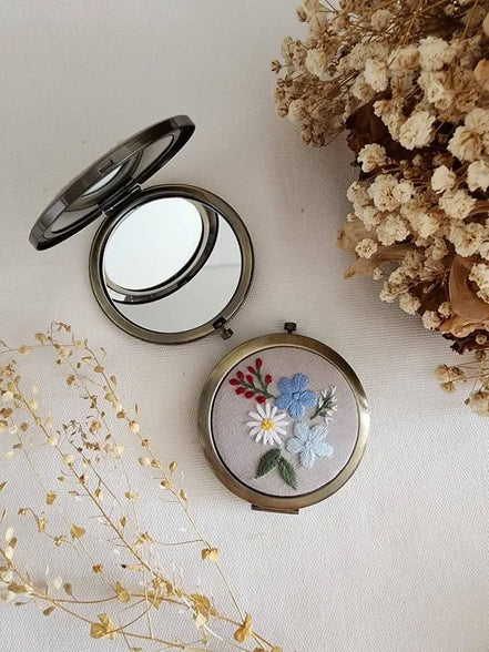 Quince fables Floral Embroidered Compact Mirror, Collection Sophia