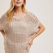 SHEER FISHNET KNIT PULLOVER TOP