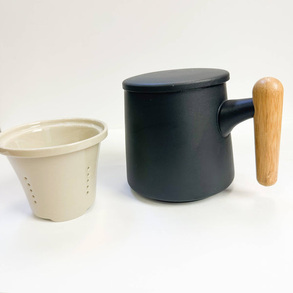 Japanese Wave Ceramic Tea Mug with Infuser & Lid