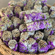 White Sage Smudge Sticks with Purple Flowers in Bulk